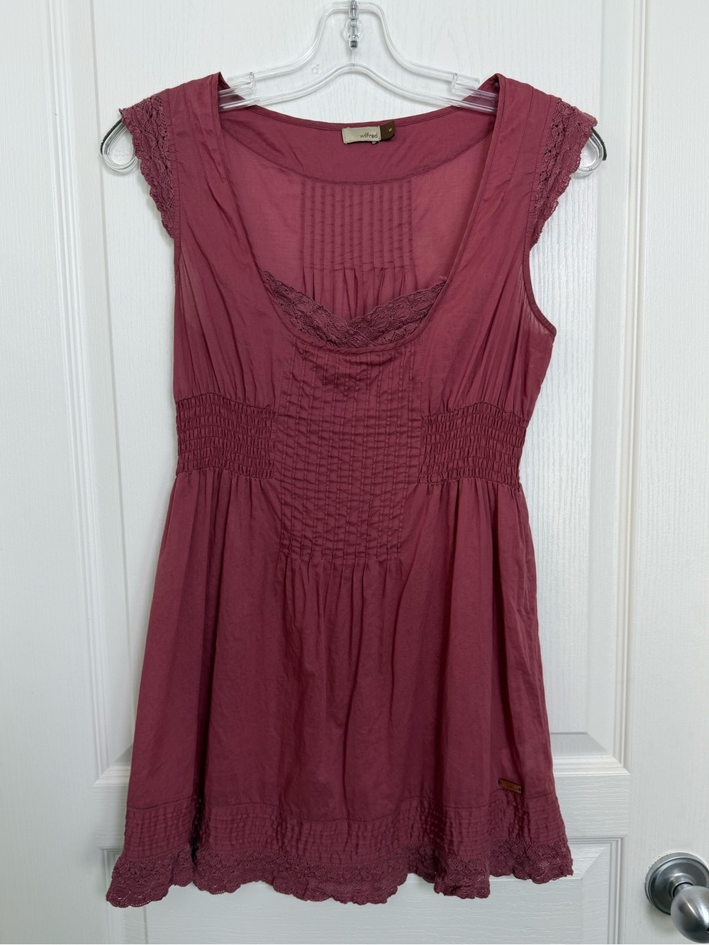 Vintage Wilfred Y2K Empire Waist Smocked Lace Tank Top Size Small Fairy Grunge